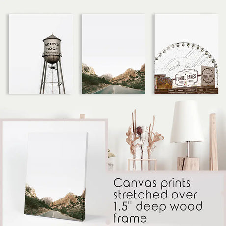 Texas Travel Set of 3 Prints. Water Tower, Ferris Wheel, Road