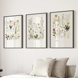 Watercolor Set of 3. Colorful Wildflower Prints