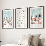 Cute Winter Village Christmas Art Decor Prints