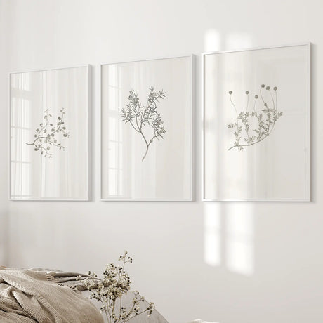 Vintage Flower Minimalistic Wall Decor. Botanical Print Set