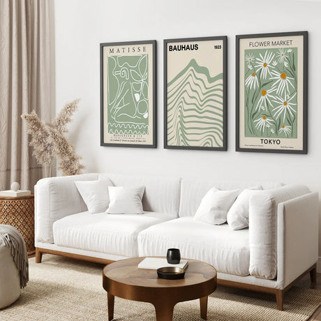 Sage Green Modern Wall Art Set of 3 Prints