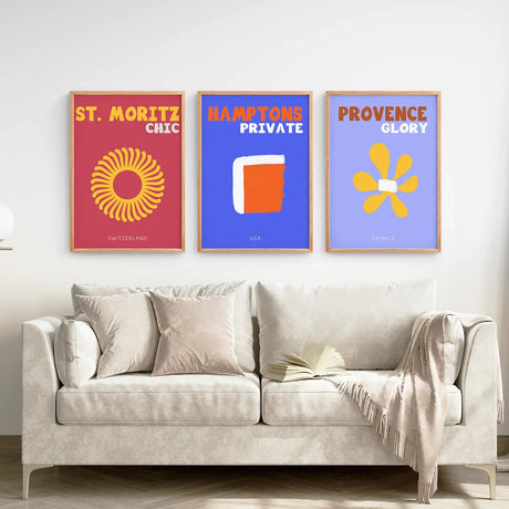 Maximalist Style Set of 3 Posters. Travel Theme