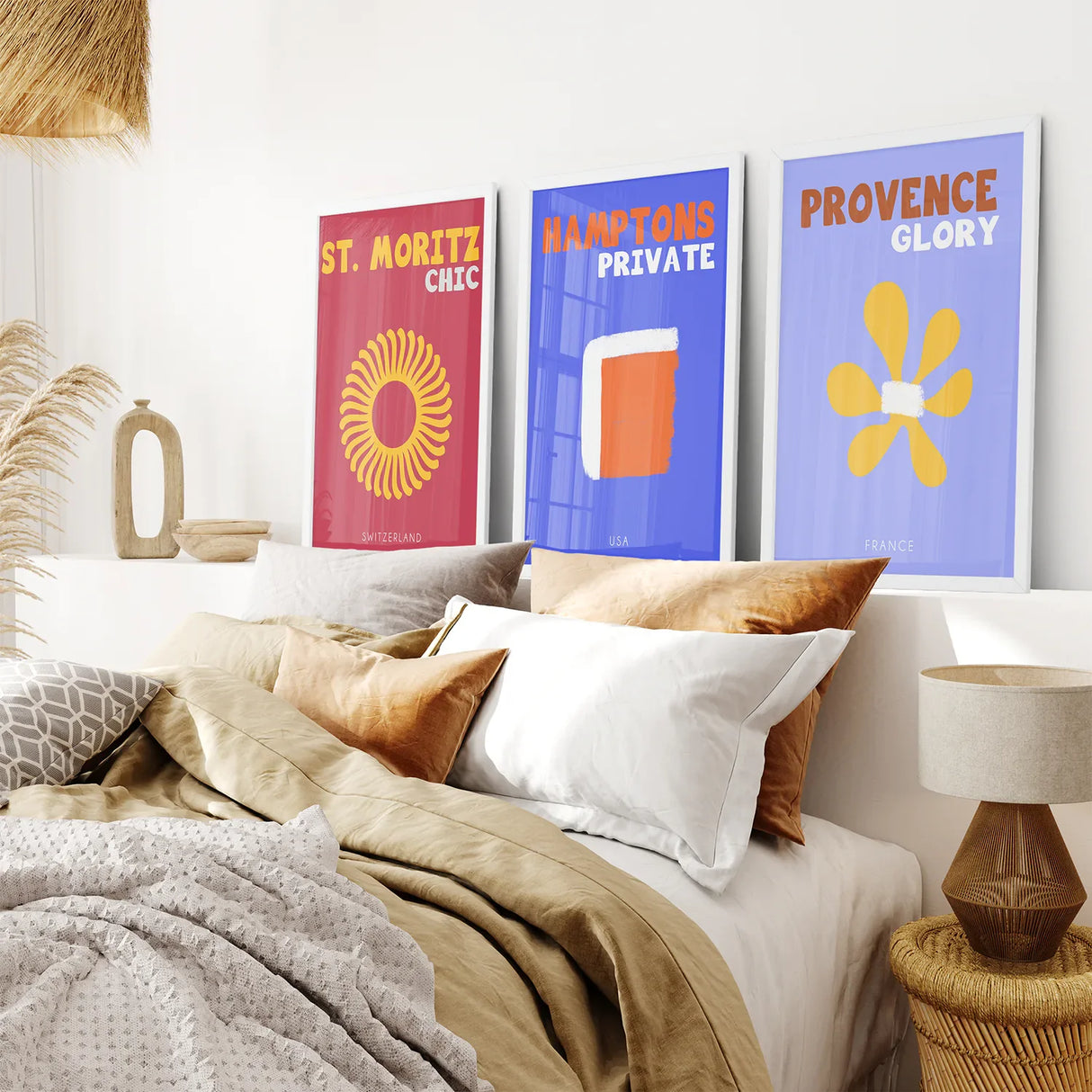 Maximalist Style Set of 3 Posters. Travel Theme