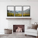Foggy Mountains and Green Forest. Photo Triptych
