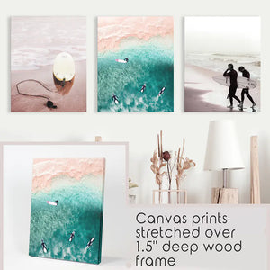 California Surfing Vibe. Beige Turquoise Coastal Prints Set