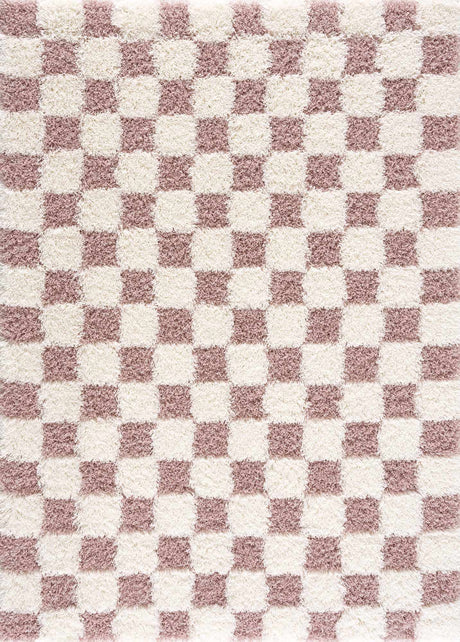 Atira Pink Checkered Shag Rug