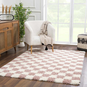 Atira Pink Checkered Shag Rug