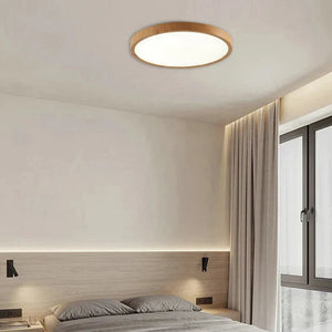Ultra-Thin Flush Mount Ceiling Light with Wood Frame – LED Indoor Lighting for Modern Interiors