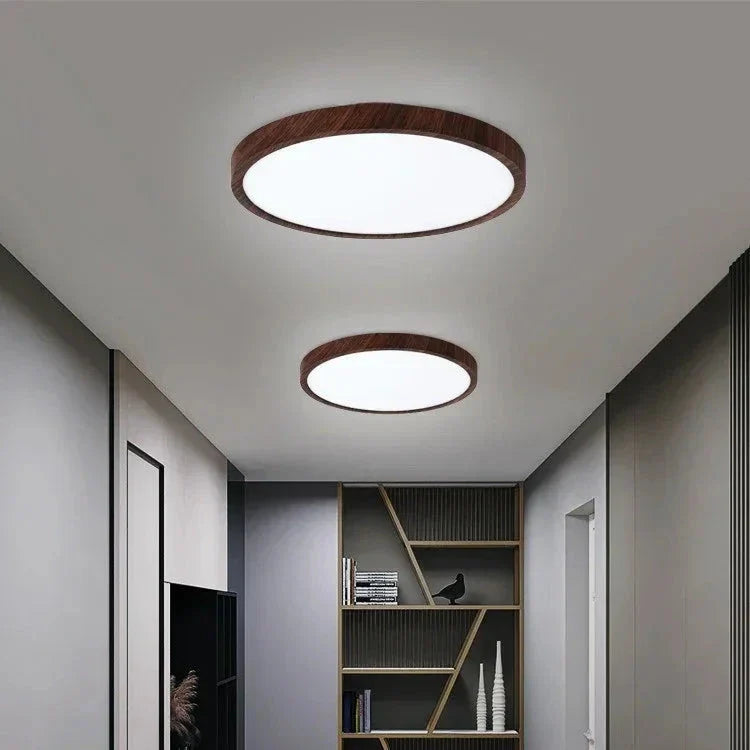 Ultra-Thin Flush Mount Ceiling Light with Wood Frame – LED Indoor Lighting for Modern Interiors