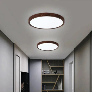 Ultra-Thin Flush Mount Ceiling Light with Wood Frame – LED Indoor Lighting for Modern Interiors