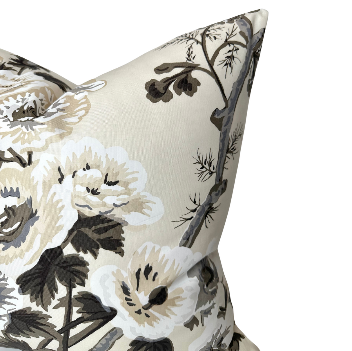 Pyne Hollyhock Pillow Cover in Charcoal, Schumacher Textiles