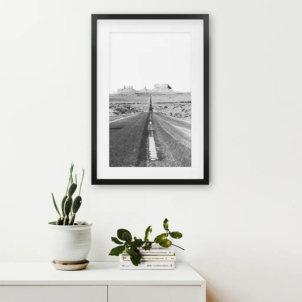 Utah Travel Black White Wall Art Print. Desert Road