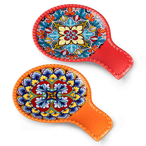 Simi Spoon Rests Set of 2 Porcelain with Floral Patterns