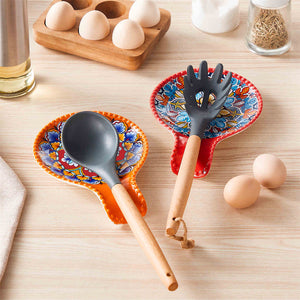 Simi Spoon Rests Set of 2 Porcelain with Floral Patterns