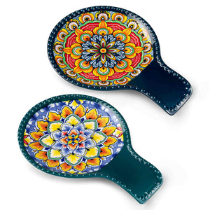 Simi Spoon Rests Set of 2 Porcelain with Floral Patterns