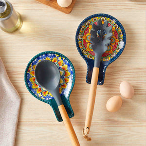 Simi Spoon Rests Set of 2 Porcelain with Floral Patterns