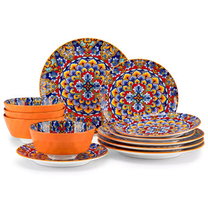 Simi 12 Piece Dinnerware Set with Front-Only Boho Pattern