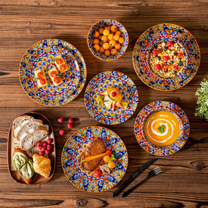 Simi 12 Piece Dinnerware Set with Front-Only Boho Pattern