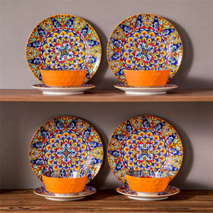Simi 12 Piece Dinnerware Set with Front-Only Boho Pattern