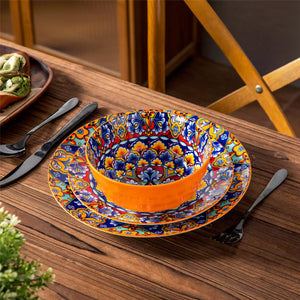 Simi 12 Piece Dinnerware Set with Front-Only Boho Pattern