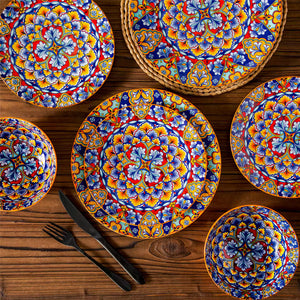 Simi 12 Piece Dinnerware Set with Front-Only Boho Pattern
