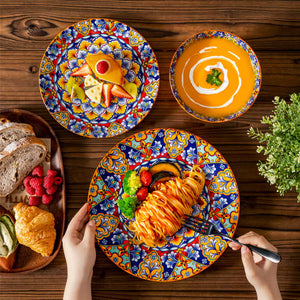 Simi 12 Piece Dinnerware Set with Front-Only Boho Pattern