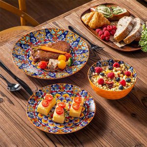 Simi 12 Piece Dinnerware Set with Front-Only Boho Pattern