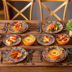 Simi 12 Piece Dinnerware Set with Front-Only Boho Pattern