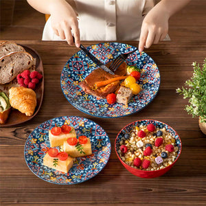 Simi 12 Piece Dinnerware Set with Front-Only Boho Pattern
