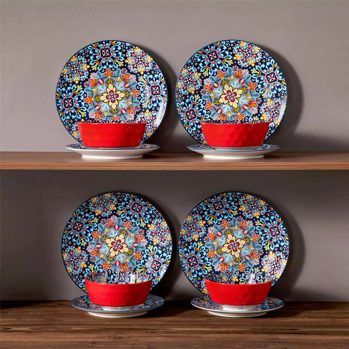 Simi 12 Piece Dinnerware Set with Front-Only Pattern