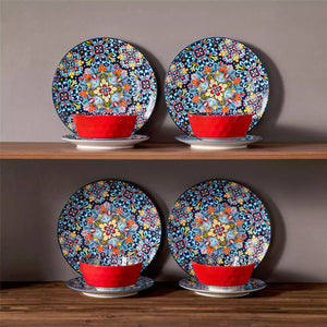 Simi 12 Piece Dinnerware Set with Front-Only Boho Pattern