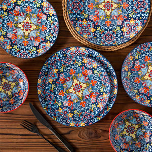 Simi 12 Piece Dinnerware Set with Front-Only Boho Pattern