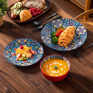 Simi 12 Piece Dinnerware Set with Front-Only Boho Pattern