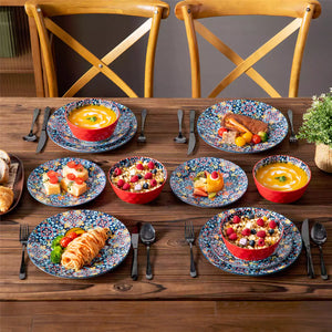 Simi 12 Piece Dinnerware Set with Front-Only Boho Pattern