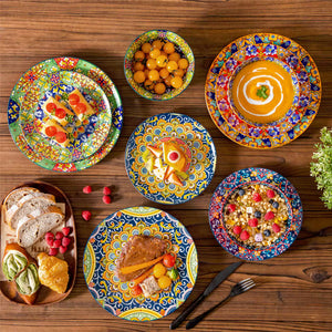 Simi 12 Piece Dinnerware Set with Front-Only Boho Pattern