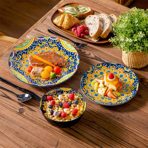 Simi 12 Piece Dinnerware Set with Front-Only Boho Pattern