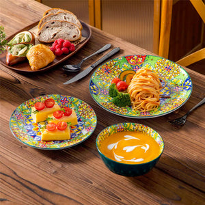 Simi 12 Piece Dinnerware Set with Front-Only Boho Pattern