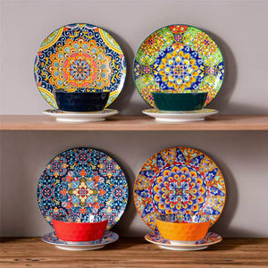 Simi 12 Piece Dinnerware Set with Front-Only Boho Pattern