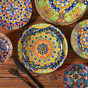 Simi 12 Piece Dinnerware Set with Front-Only Boho Pattern