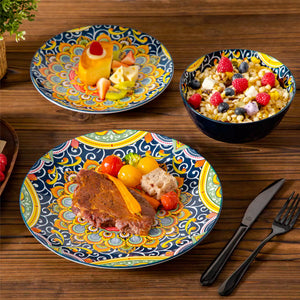 Simi 12 Piece Dinnerware Set with Front-Only Boho Pattern