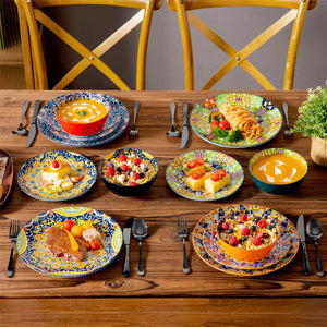 Simi 12 Piece Dinnerware Set with Front-Only Boho Pattern