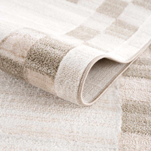 Azrika Beige Checkered Washable Rug - Promo