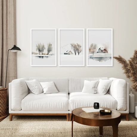 Winter Farm Tree Watercolor Wall Art Poster Set