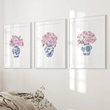 Blue Chinoiserie Watercolor Roses Art Print Set