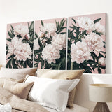 Peonies Flowers Wall Art Set of 3. Pink and Green Decor
