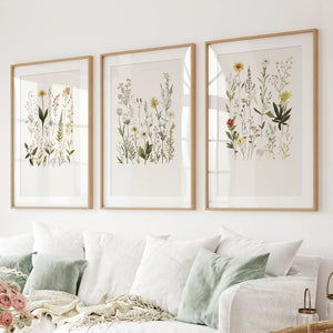 Watercolor Set of 3. Colorful Wildflower Prints