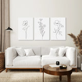 Wildflower Trendy Line Art Set of 3 Wall Decor