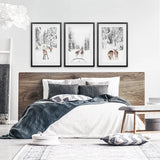 Winter Woodland Photo Set of 3. Fawn, Dog Sledding