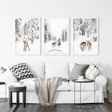 Winter Woodland Photo Set of 3. Fawn, Dog Sledding