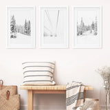 Winter Skiing Black White Wall Art. Ski Lift, Snowy Forest